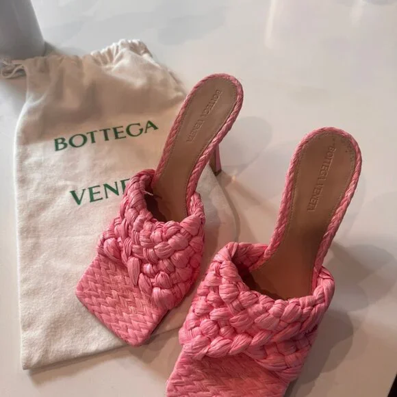 Bottega Veneta Women's Pink Stretch Raffia Sandals Size 39 - Picture 2 of 3